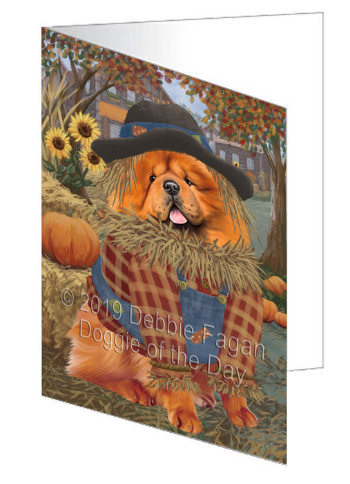 Fall Pumpkin Scarecrow Chow Chow Dog Handmade Artwork Assorted Pets Greeting Cards and Note Cards with Envelopes for All Occasions and Holiday Seasons GCD77996