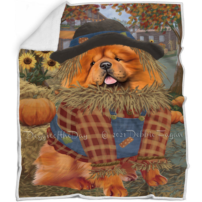 Halloween 'Round Town And Fall Pumpkin Scarecrow Both Chow Chow Dogs Blanket BLNKT139412