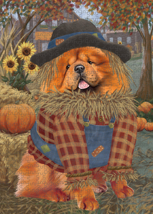 Halloween 'Round Town And Fall Pumpkin Scarecrow Both Chow Chow Dogs Puzzle  PUZL96508