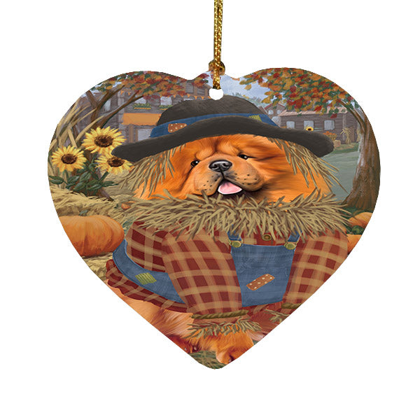 Fall Pumpkin Scarecrow Chow Chow Dogs Heart Christmas Ornament HPOR57550