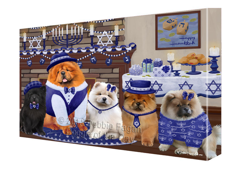 Happy Hanukkah Family and Happy Hanukkah Both Chow Chow Dogs Canvas Print Wall Art Décor CVS141092