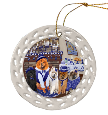Happy Hanukkah Family Chow Chow Dogs Doily Ornament DPOR57969