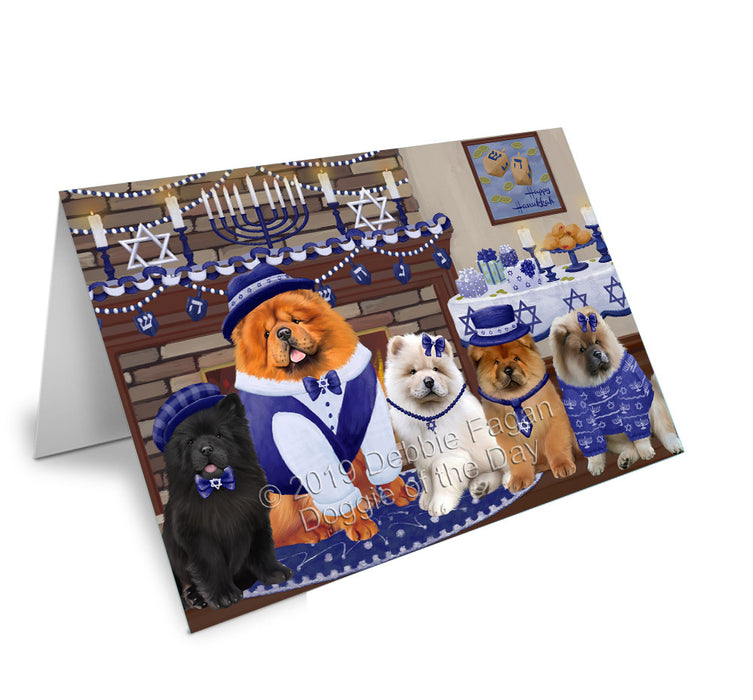Happy Hanukkah Family Chow Chow Dogs Handmade Artwork Assorted Pets Greeting Cards and Note Cards with Envelopes for All Occasions and Holiday Seasons GCD78179