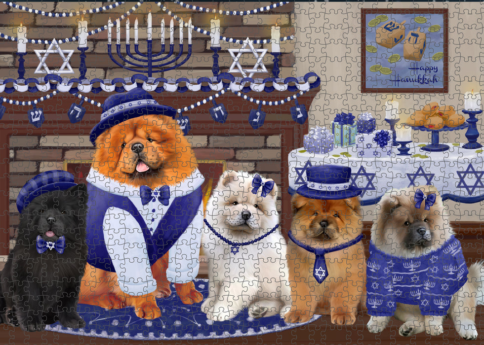 Happy Hanukkah Family and Happy Hanukkah Both Chow Chow Dogs Puzzle with Photo Tin PUZL96752