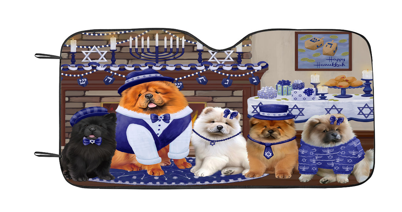 Happy Hanukkah Family Chow Chow Dogs Car Sun Shade