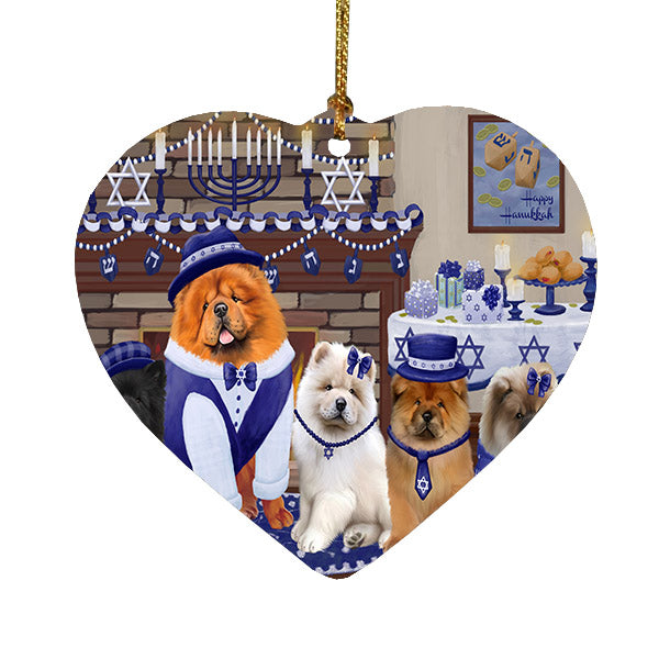 Happy Hanukkah Family Chow Chow Dogs Heart Christmas Ornament HPOR57611