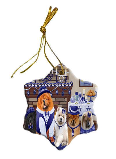 Happy Hanukkah Family Chow Chow Dogs Star Porcelain Ornament SPOR57611