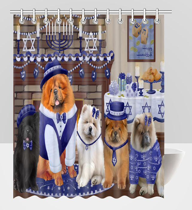 Happy Hanukkah Family Chow Chow Dogs Shower Curtain
