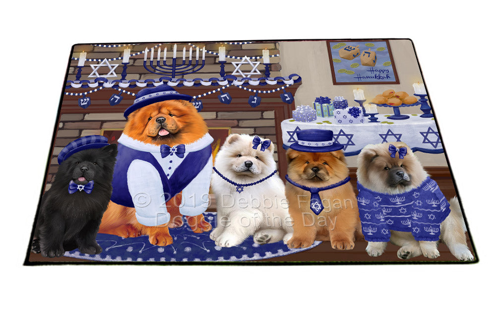Happy Hanukkah Family and Happy Hanukkah Both Chow Chow Dogs Floormat FLMS54095