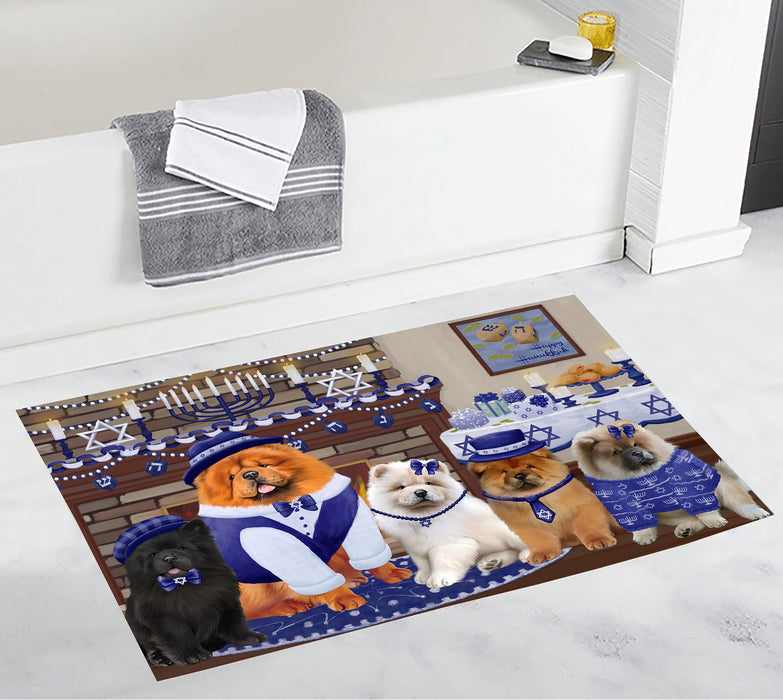 Happy Hanukkah Family and Happy Hanukkah Both Chow Chow Dogs Bath Mat