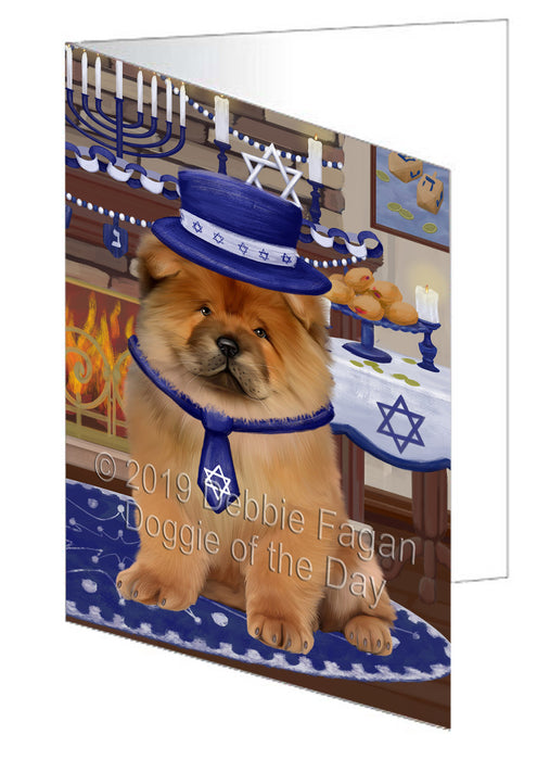 Happy Hanukkah Chow Chow Dog Handmade Artwork Assorted Pets Greeting Cards and Note Cards with Envelopes for All Occasions and Holiday Seasons GCD78347