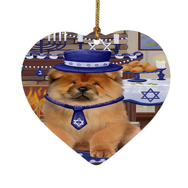 Happy Hanukkah Chow Chow Dog Heart Christmas Ornament HPOR57667