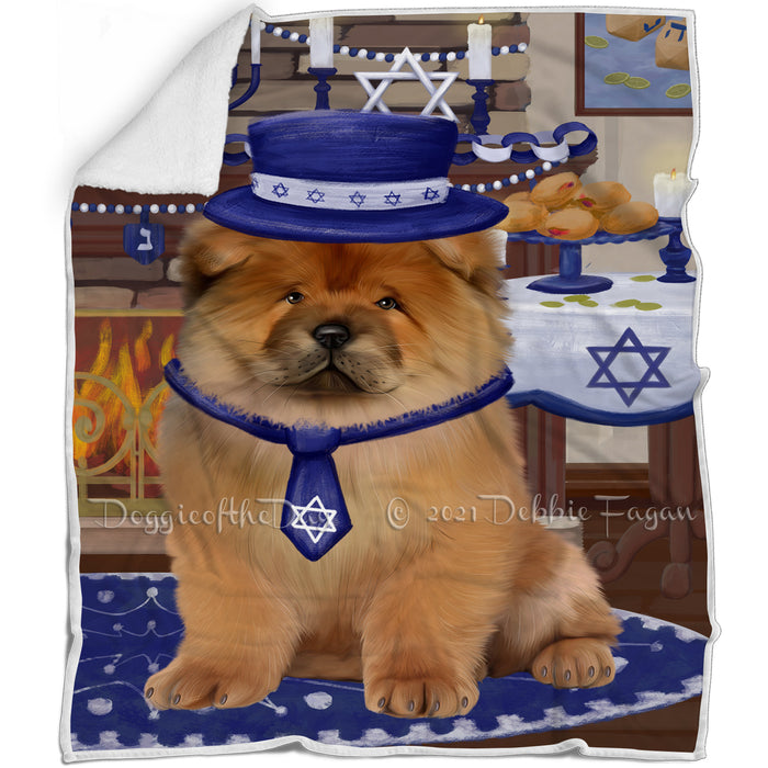 Happy Hanukkah Family and Happy Hanukkah Both Chow Chow Dog Blanket BLNKT139961