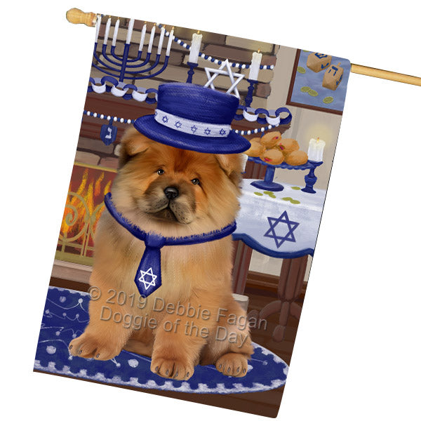 Happy Hanukkah Family and Happy Hanukkah Both Chow Chow Dog House Flag FLG65767