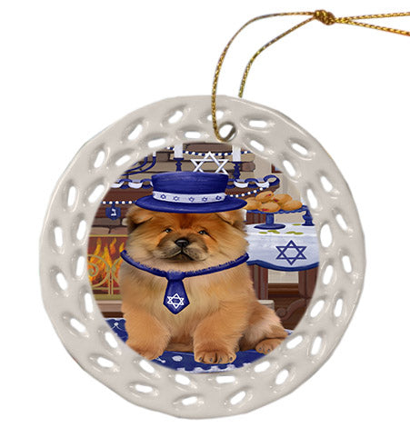 Happy Hanukkah Chow Chow Dog Ceramic Doily Ornament DPOR57667
