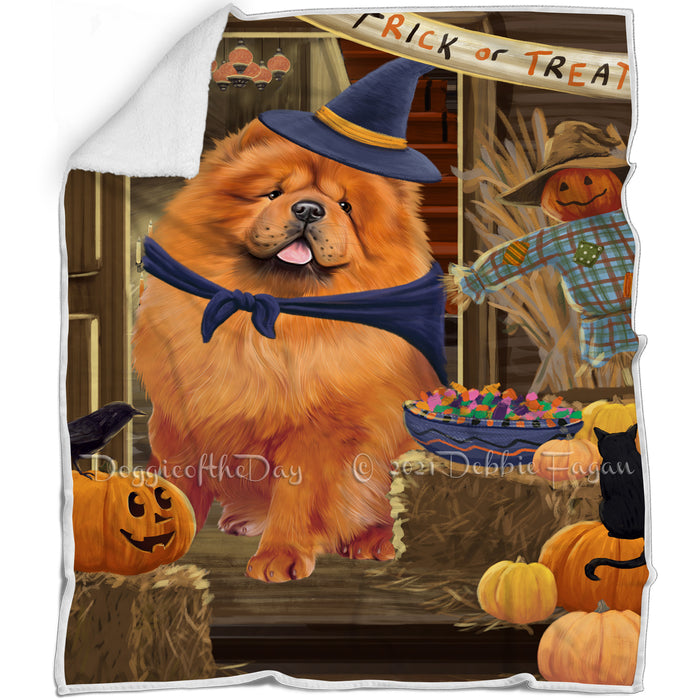 Enter at Own Risk Trick or Treat Halloween Chow Chow Dog Blanket BLNKT95097