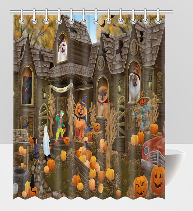Haunted House Halloween Trick or Treat Chow Chow Dogs Shower Curtain