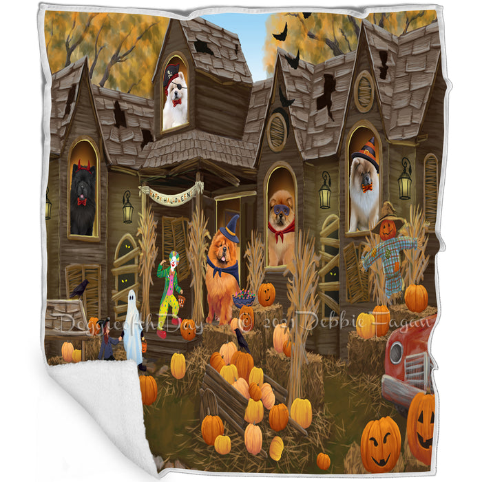 Haunted House Halloween Trick or Treat Chow Chows Dog Blanket BLNKT93072