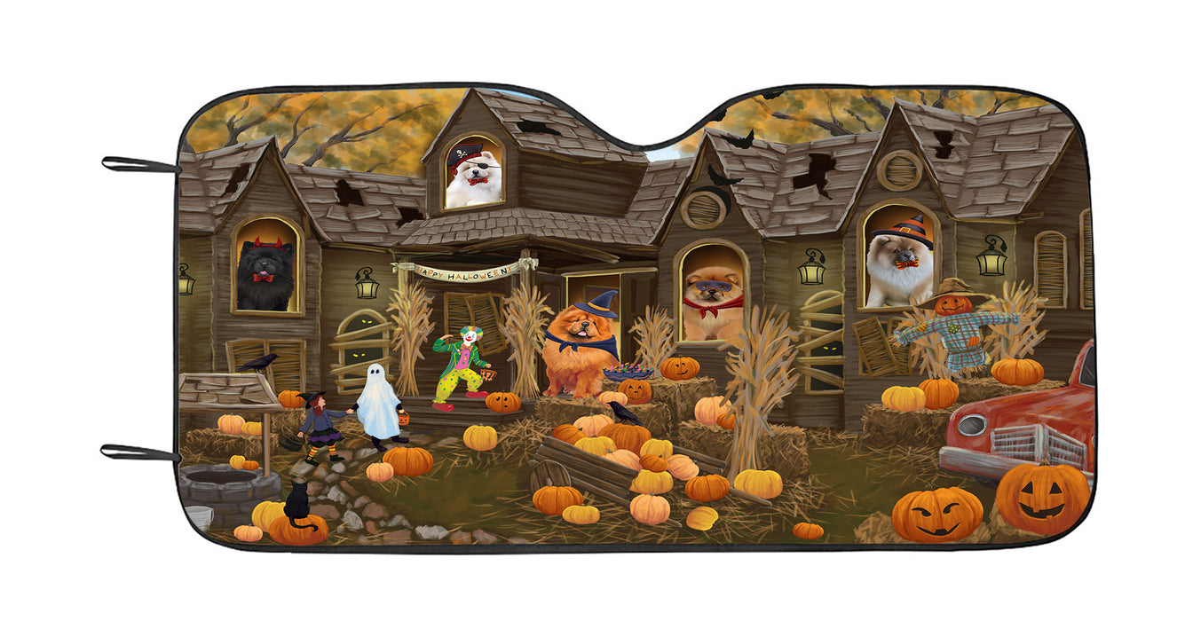 Haunted House Halloween Trick or Treat Chow Chow Dogs Car Sun Shade