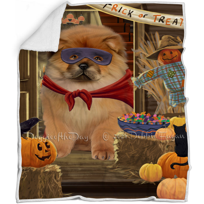 Enter at Own Risk Trick or Treat Halloween Chow Chow Dog Blanket BLNKT95106