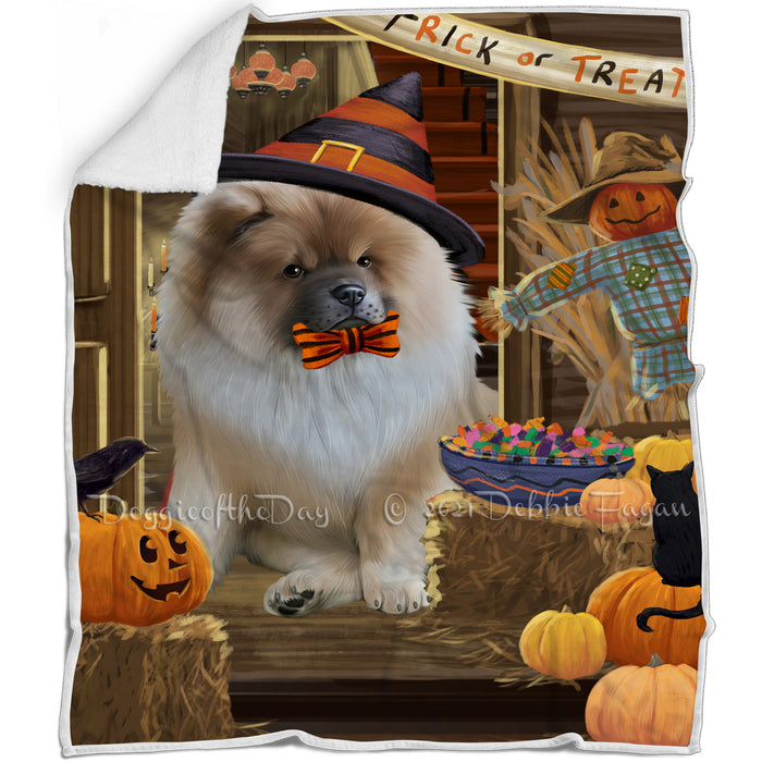 Enter at Own Risk Trick or Treat Halloween Chow Chow Dog Blanket BLNKT95133