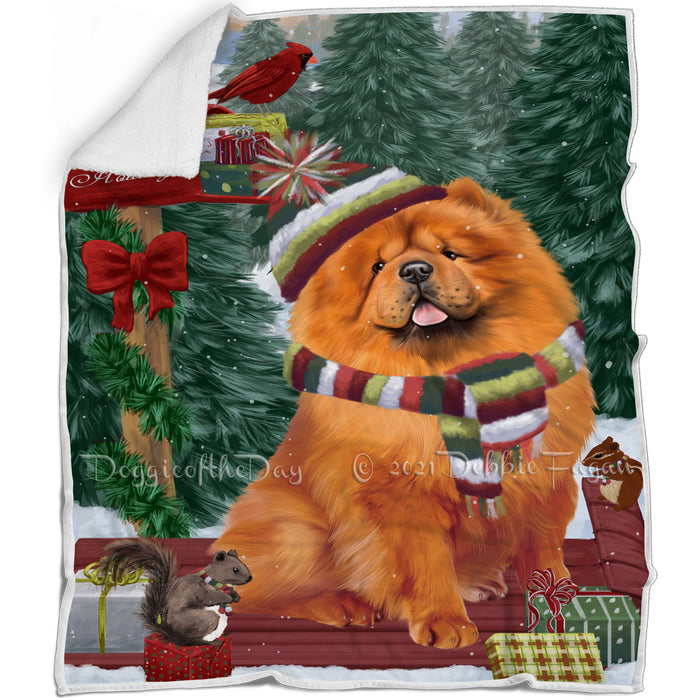 Merry Christmas Woodland Sled Chow Chow Dog Blanket BLNKT113520