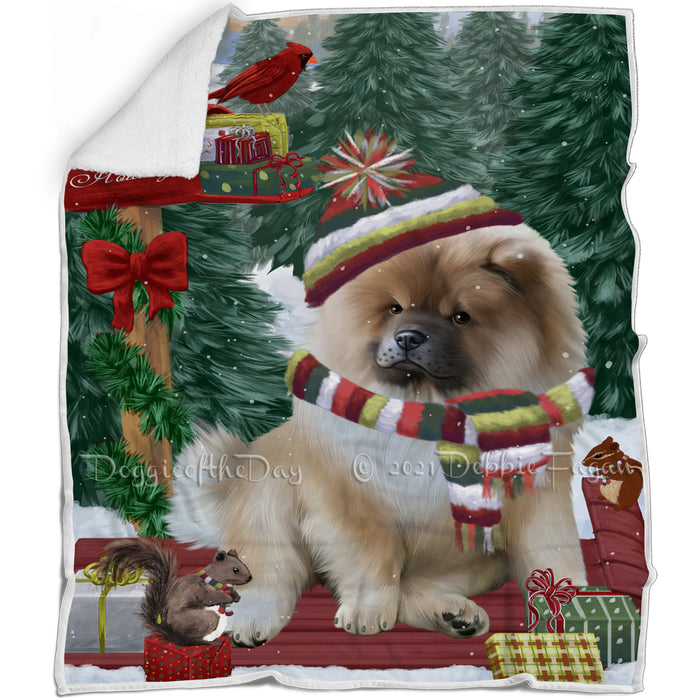 Merry Christmas Woodland Sled Chow Chow Dog Blanket BLNKT113529