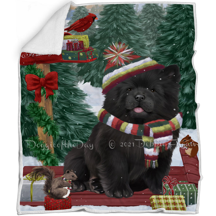 Merry Christmas Woodland Sled Chow Chow Dog Blanket BLNKT113538