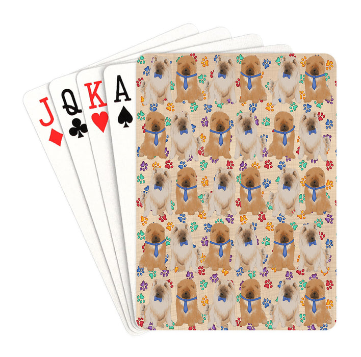 Rainbow Paw Print Chow Chow Dogs Blue Playing Card Decks