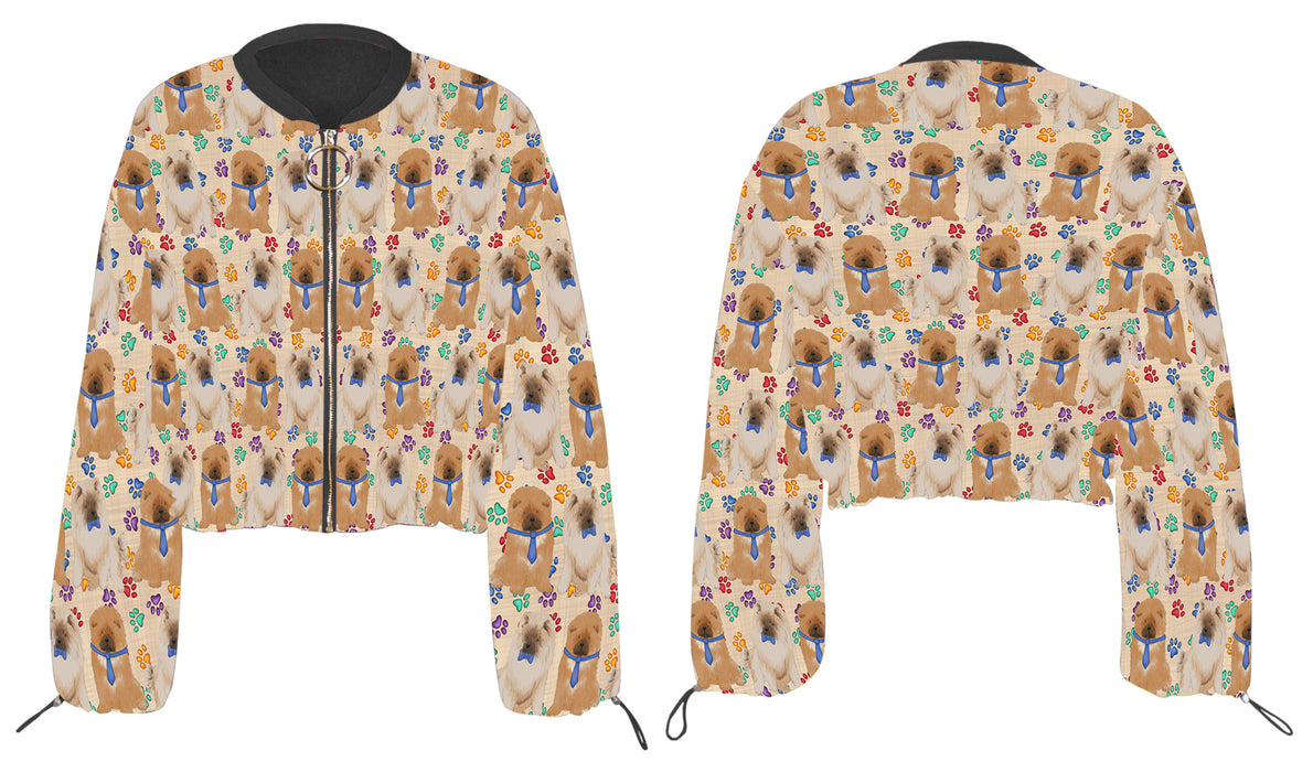 Rainbow Paw Print Chow Chow Dogs Cropped Chiffon Women's Jacket WH50529
