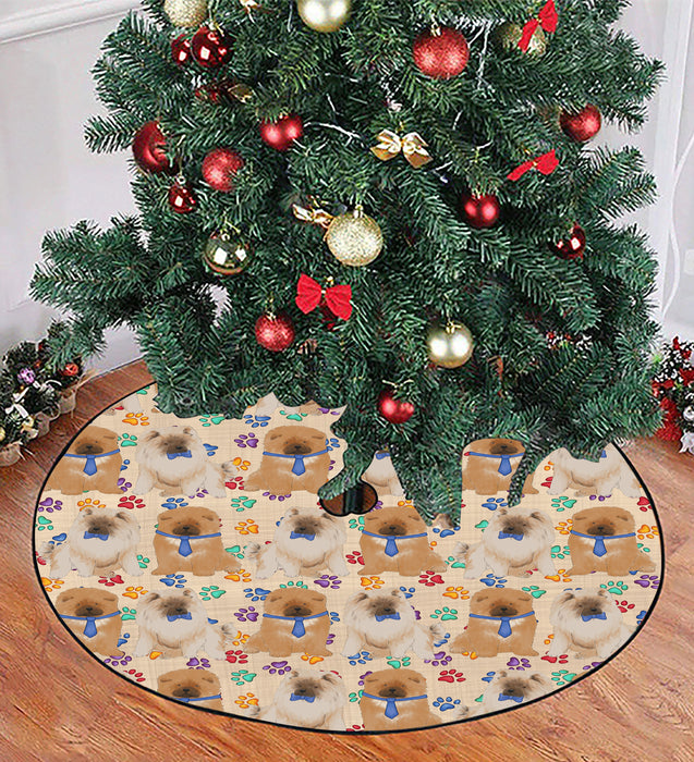 Rainbow Paw Print Chow Chow Dogs Blue Christmas Tree Skirt