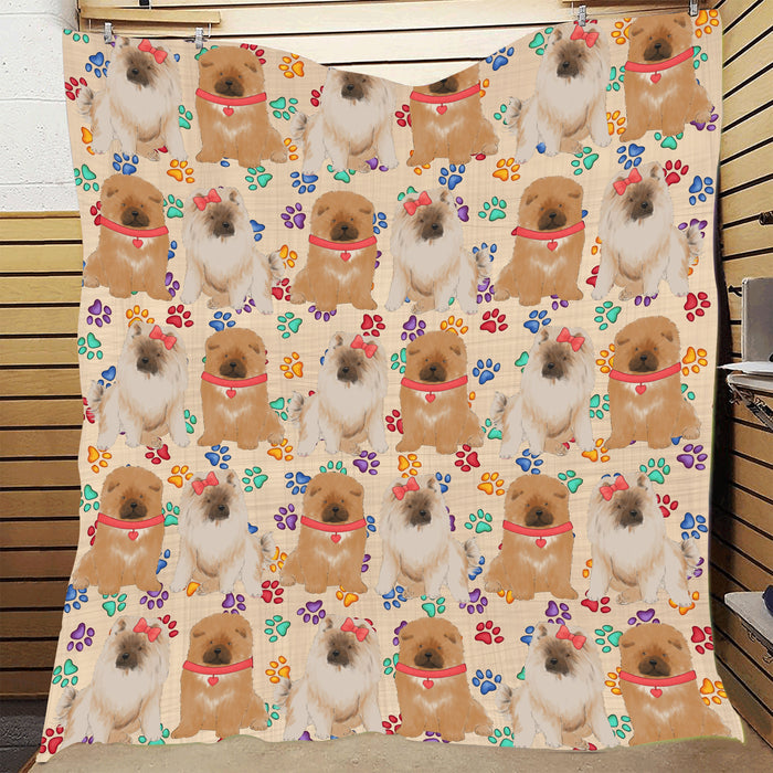 Rainbow Paw Print Chow Chow Dogs Red Quilt