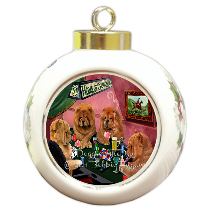 Home of Poker Playing Chow Chow Dogs Round Ball Christmas Ornament Pet Decorative Hanging Ornaments for Christmas X-mas Tree Decorations - 3" Round Ceramic Ornament