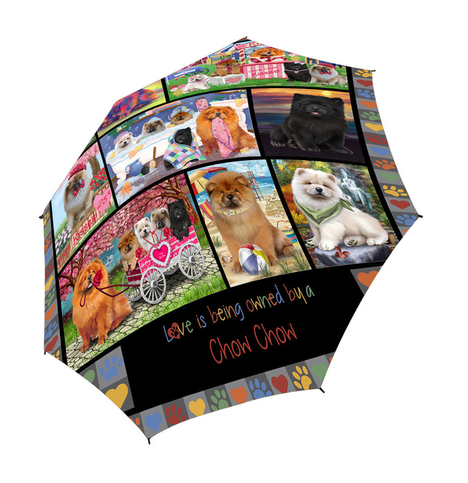 Love is Being Owned Chow Chow Dog Grey Semi-Automatic Foldable Umbrella