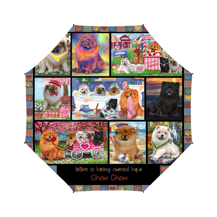 Love is Being Owned Chow Chow Dog Grey Semi-Automatic Foldable Umbrella