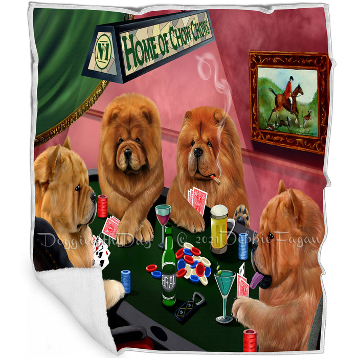 Home of Chow Chow 4 Dogs Playing Poker Blanket