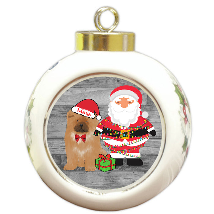Custom Personalized Chow Chow Dog With Santa Wrapped in Light Christmas Round Ball Ornament