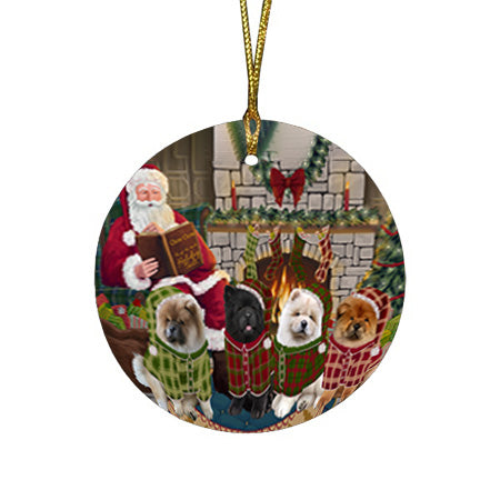 Christmas Cozy Holiday Tails Chow Chows Dog Round Flat Christmas Ornament RFPOR55473