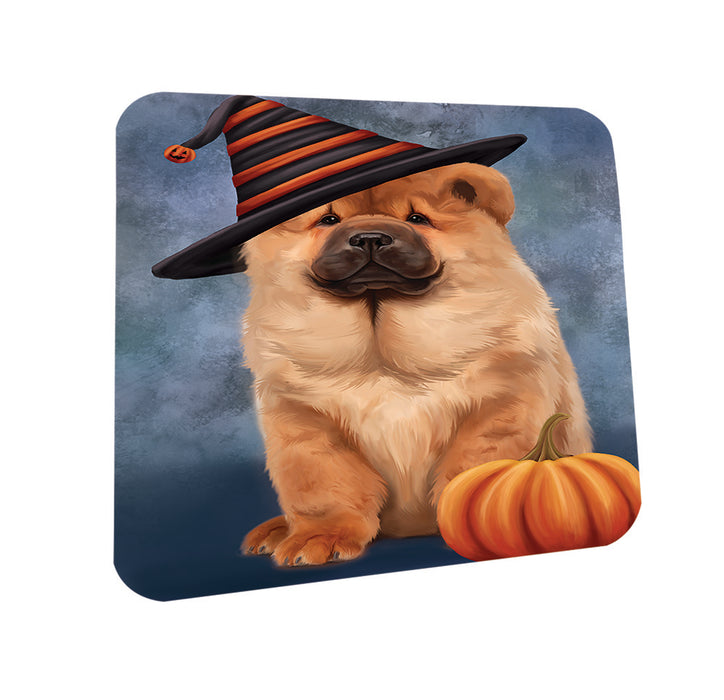 Happy Halloween Chow Chow Dog Wearing Witch Hat with Pumpkin Coasters Set of 4 CST54845
