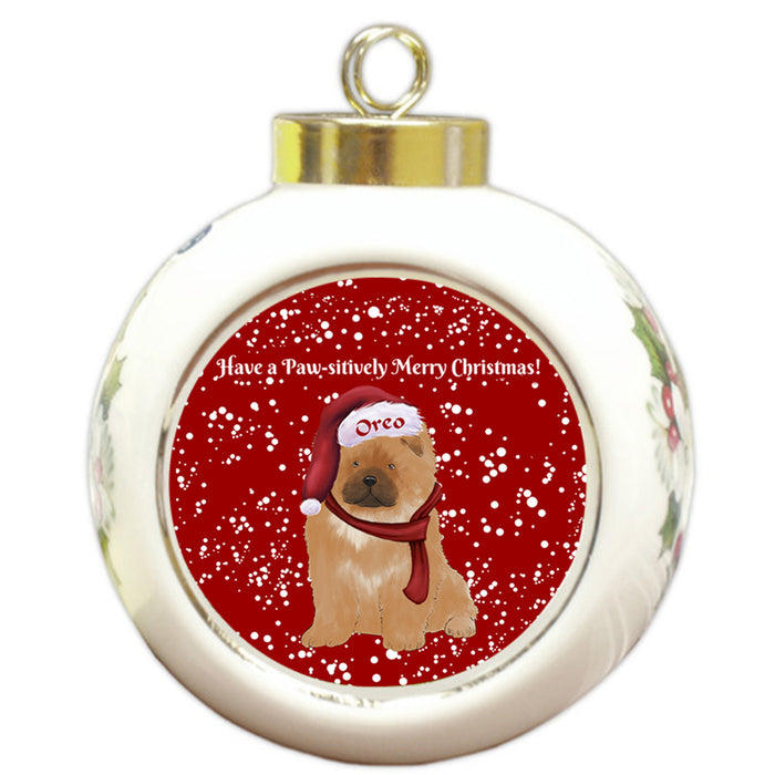 Custom Personalized Pawsitively Chow Chow Dog Merry Christmas Round Ball Ornament