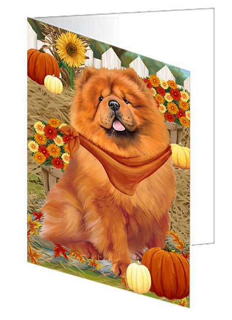 Fall Autumn Greeting Chow Chow Dog with Pumpkins Handmade Artwork Assorted Pets Greeting Cards and Note Cards with Envelopes for All Occasions and Holiday Seasons GCD56225