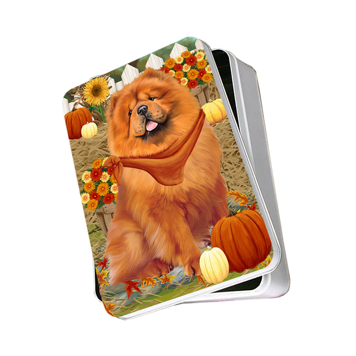 Fall Autumn Greeting Chow Chow Dog with Pumpkins Photo Storage Tin PITN50732