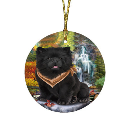 Scenic Waterfall Chow Chows Dog Round Flat Christmas Ornament RFPOR49726