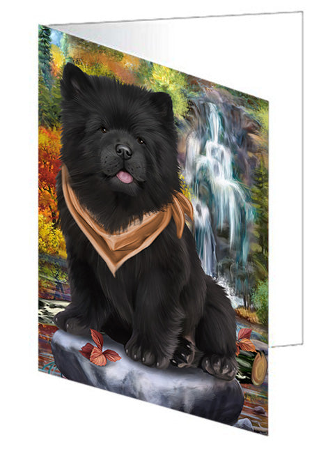 Scenic Waterfall Chow Chows Dog Handmade Artwork Assorted Pets Greeting Cards and Note Cards with Envelopes for All Occasions and Holiday Seasons GCD53234