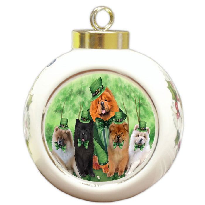 St. Patricks Day Irish Family Portrait Chow Chows Dog Round Ball Christmas Ornament RBPOR48781