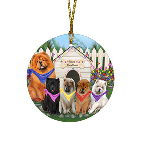 Spring Dog House Chow Chows Dog Round Flat Christmas Ornament RFPOR49847