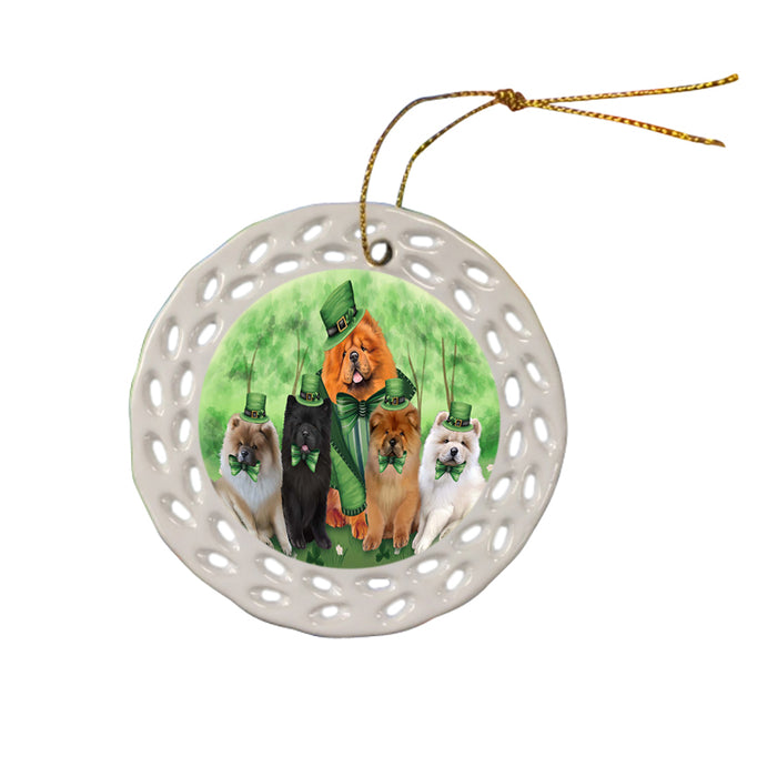 St. Patricks Day Irish Family Portrait Chow Chows Dog Ceramic Doily Ornament DPOR48781