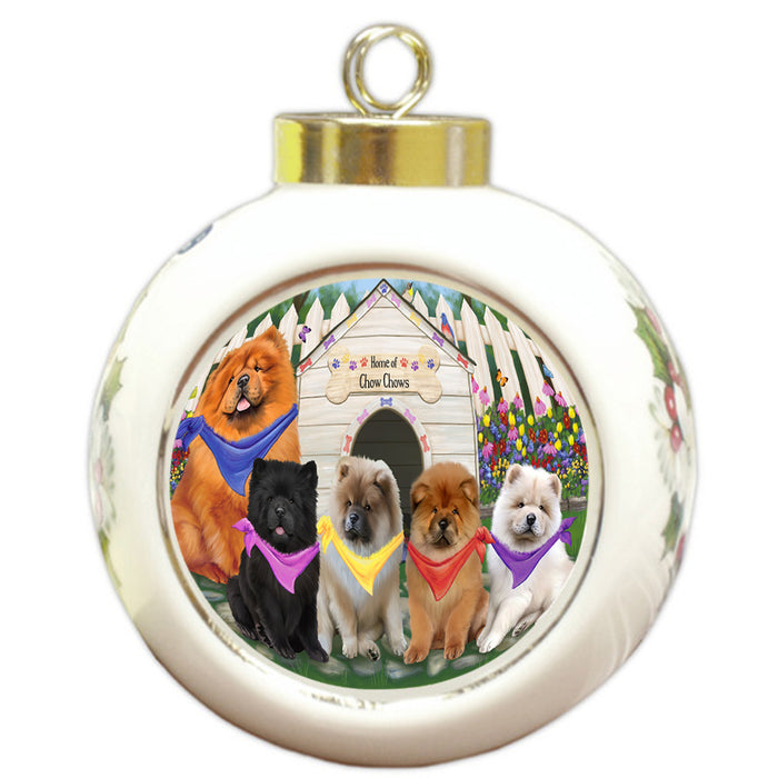 Spring Dog House Chow Chows Dog Round Ball Christmas Ornament RBPOR49856