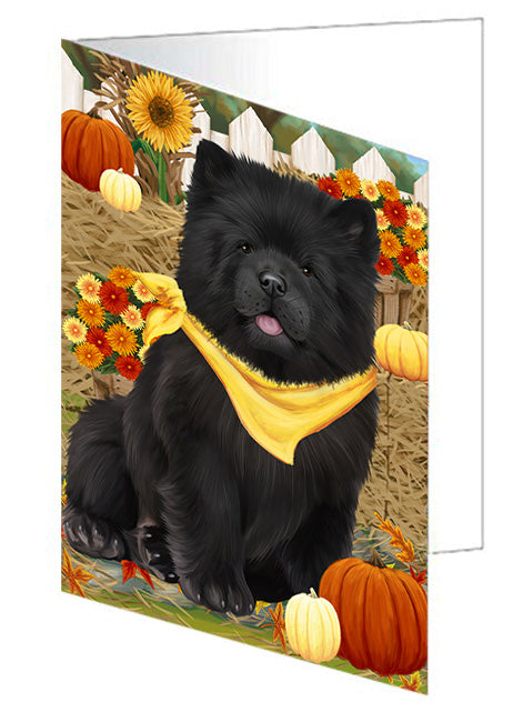 Fall Autumn Greeting Chow Chow Dog with Pumpkins Handmade Artwork Assorted Pets Greeting Cards and Note Cards with Envelopes for All Occasions and Holiday Seasons GCD56228