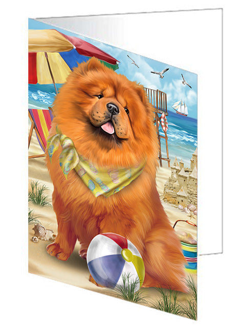 Pet Friendly Beach Chow Chow Dog Handmade Artwork Assorted Pets Greeting Cards and Note Cards with Envelopes for All Occasions and Holiday Seasons GCD54116
